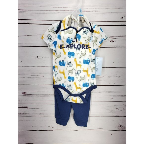 Cutie Pie 6-9 months Let's Explore Safari 3 piece boys bodysuit set - Picture 6 of 6